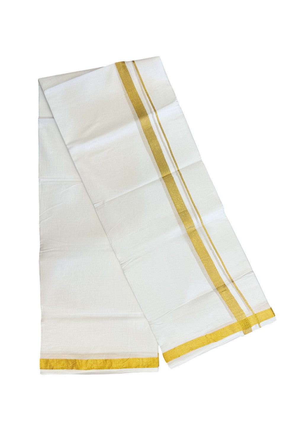 28% DISCOUNT!! KaithariKada 100% Cotton PURE WHITE Double Mundu/Dhoti-100x100 0.75 inch Kasav kara - 24KK5139THI
