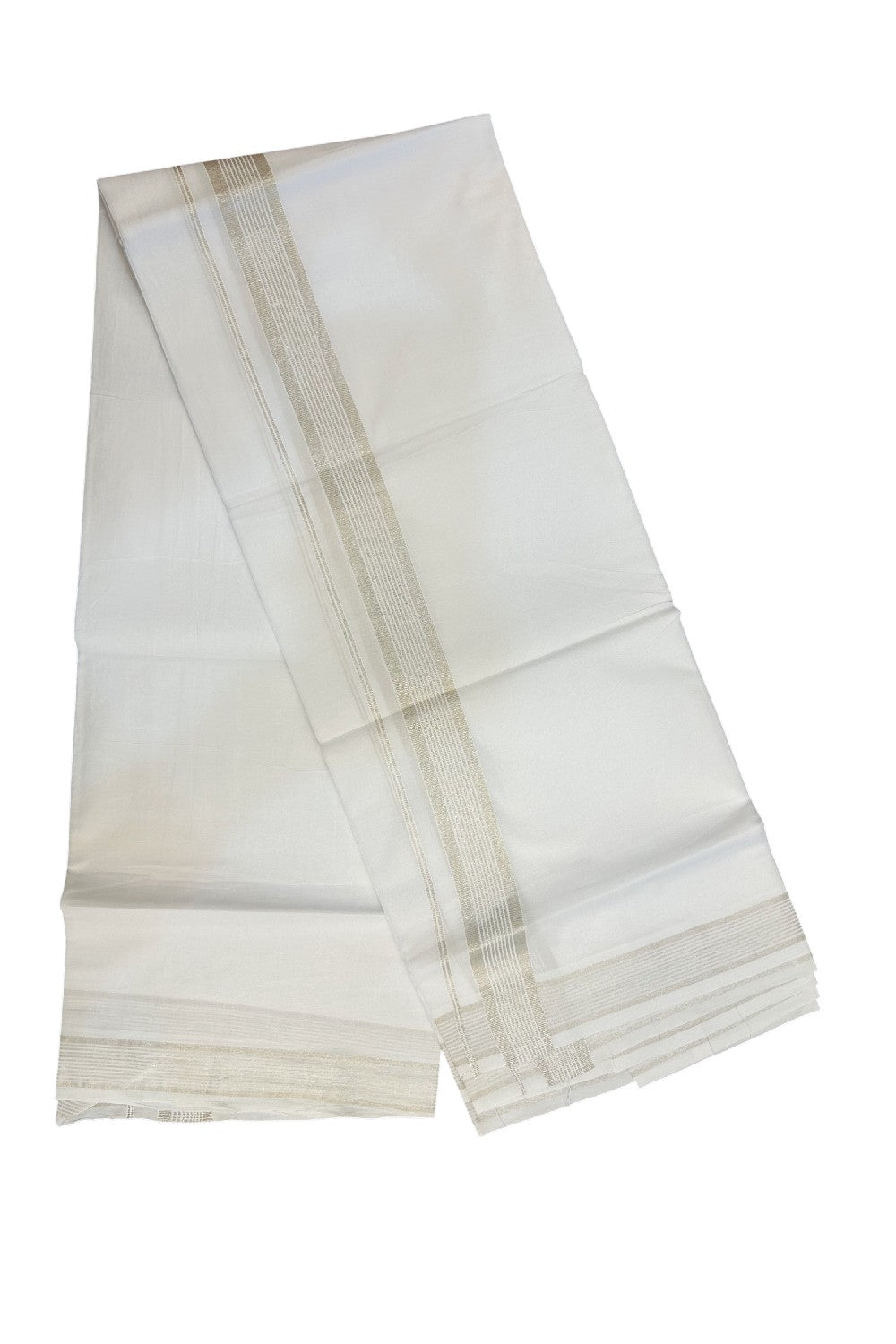 20% DISCOUNT! KaithariKada Balaramapuram 100% Cotton Double pure white - Mundu/Dhoti - 100x80 - 1 inch Silver Stripes Kara - 24KK5172PMC