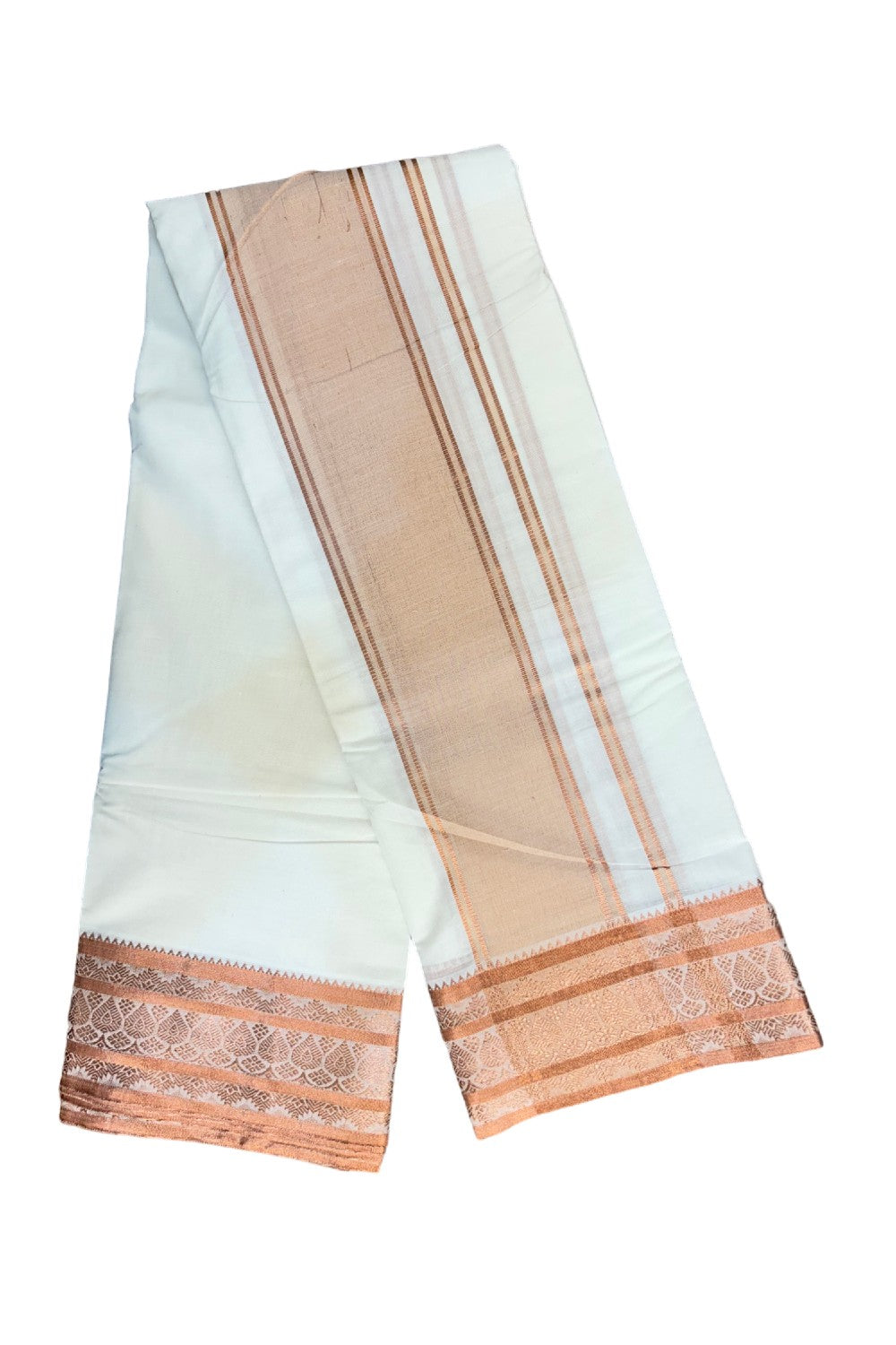 21% DISCOUNT! KaithariKada Cotton Mix - Off White  80x80 thread - (Unbleached) - 80% Cotton & 20% Polyester - NORTH INDIAN - ATTACHED GAMCHA 9X5 Dhoti  5.5 inch Copper striped kara  - 24KK77PMC