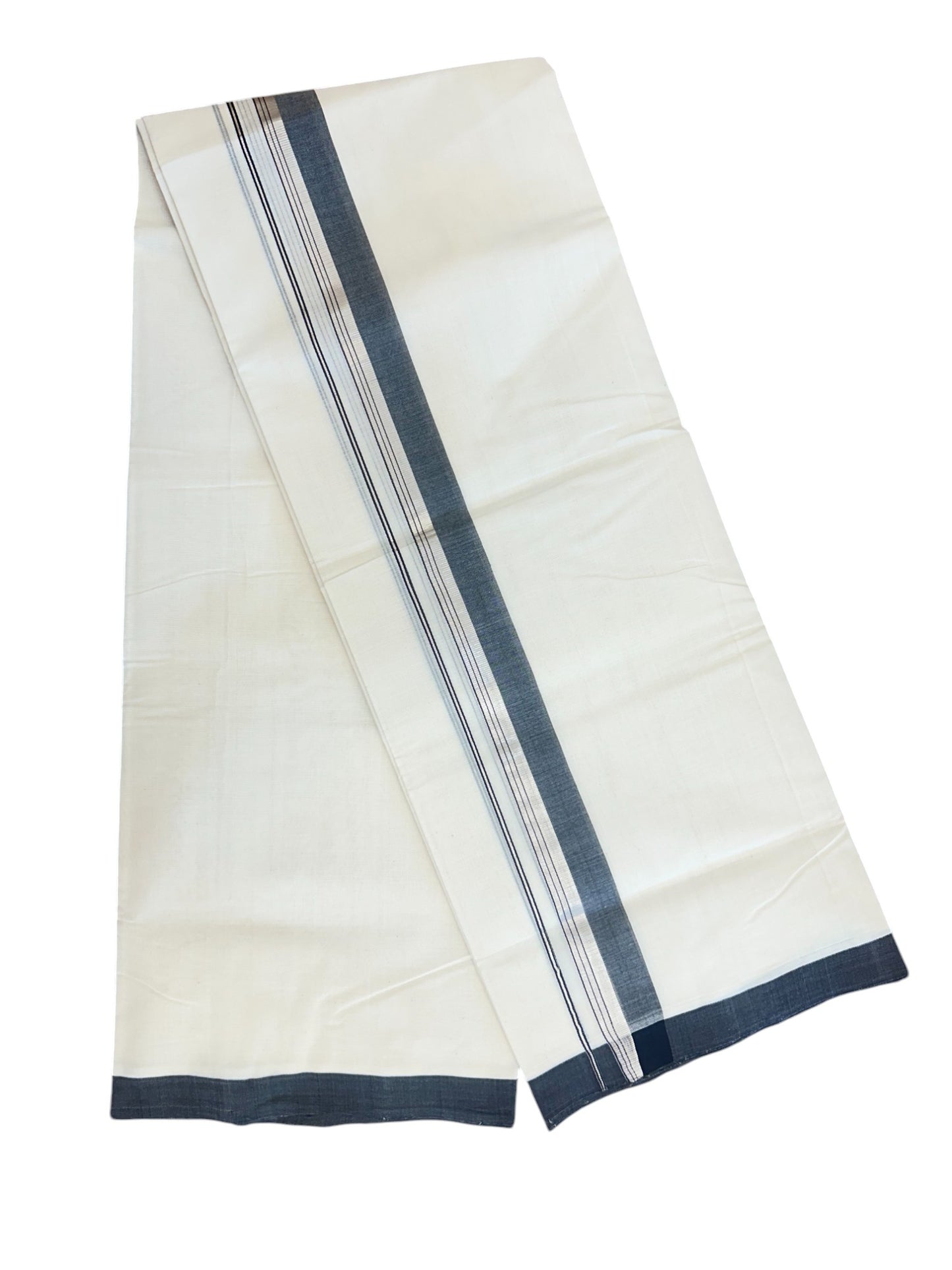 31% DISCOUNT!! KaithariKada HANDLOOM Millpaav Balaramapuram - 100% PURE Cotton OFF White Double - (Unbleached) Mundu/Dothi - 1.75 Inch Silver Kasav Black kara - 24kk5153RAM