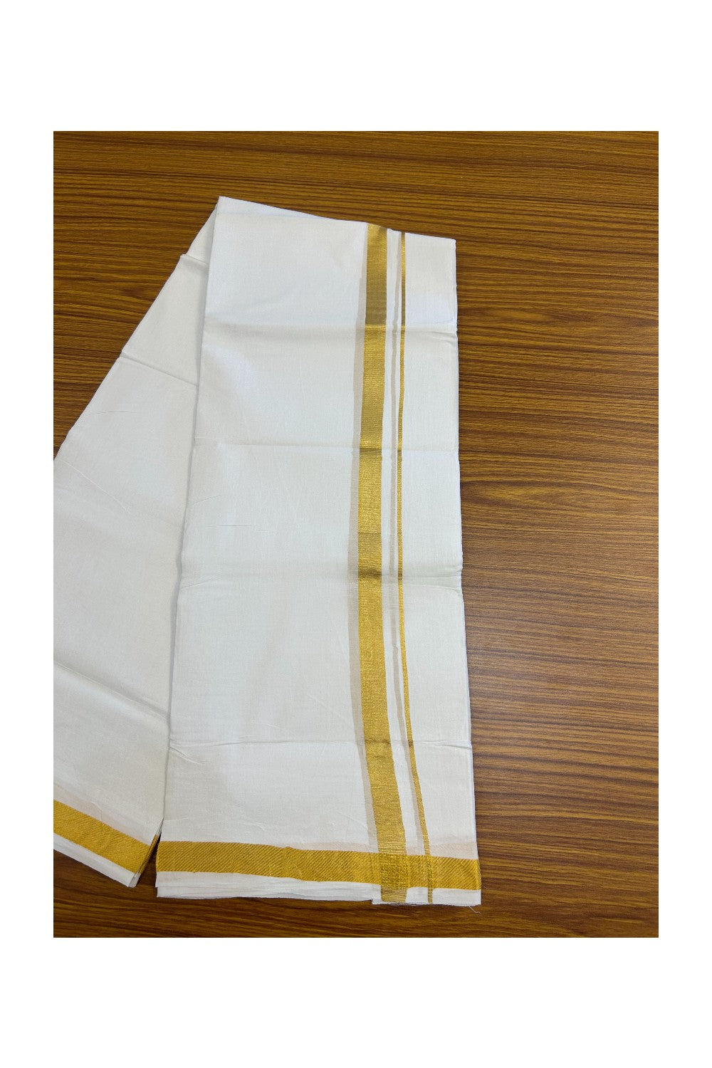 28% DISCOUNT!! KaithariKada 100% Cotton PURE WHITE Double Mundu/Dhoti-100x100 0.75 inch Kasav kara - 24KK5139THI