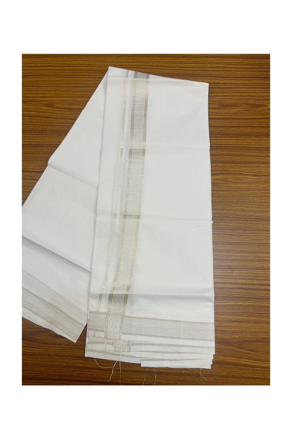 20% DISCOUNT! KaithariKada Balaramapuram 100% Cotton Double pure white - Mundu/Dhoti - 100x80 - 1 inch Silver Stripes Kara - 24KK5172PMC