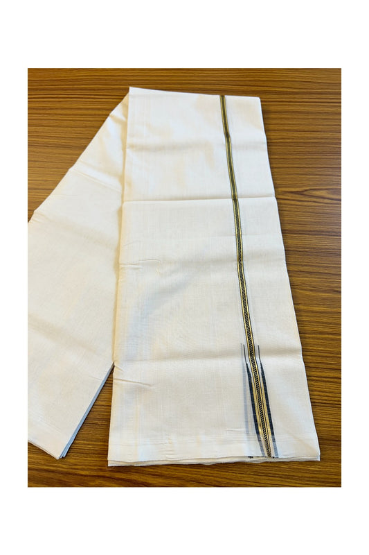 30% DISCOUNT!! KaithariKada HANDLOOM Unakkupaav Balaramapuram - 100% PURE Cotton OFF White (Unbleached) Double Mundu/Dothi - Kasavu black Muthukkuri Chutty Puliyilakkara  - 24KK72RAM