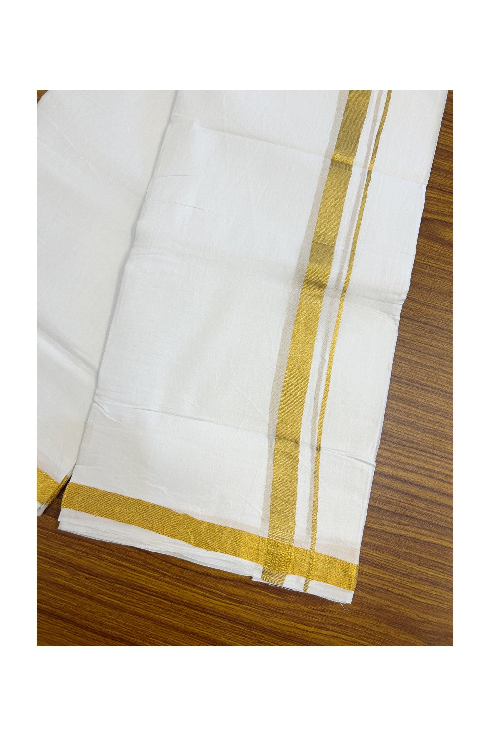 28% DISCOUNT!! KaithariKada 100% Cotton PURE WHITE Double Mundu/Dhoti-100x100 0.75 inch Kasav kara - 24KK5139THI