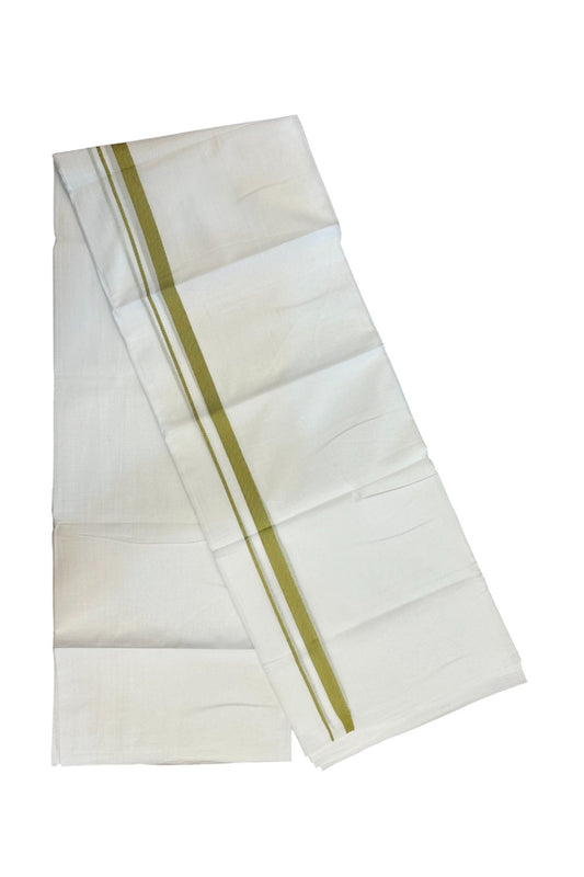 20% DISCOUNT!! KaithariKada Balaramapuram 100% Cotton PURE WHITE DOUBLE Mundu/Dhoti - 100x80 - 0.5 inch Mustard Yellow Design Kara - 25KK5174THI