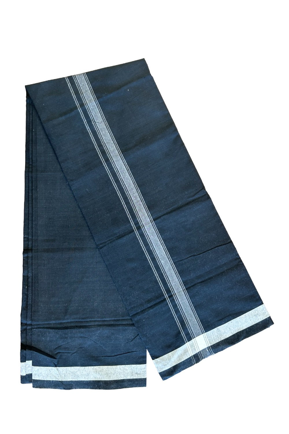 16% DISCOUNT ! KaithariKada Kalamachal 80% Cotton & 20% Polyster - (80X80) Twisted Thread Handloom Single Mundu/Dhoti - Black COLOUR  BODY & White stripes 1.75 inch Kara- 25KK479KAL