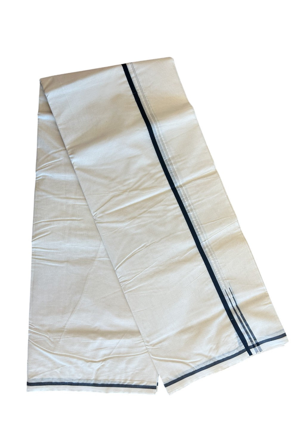 33% OFFER ! KaithariKada Balaramapuram 100% Cotton Double OFF WHITE (Unbleached) - Mundu/Dhoti-100x100  Puliyilakkara Chutty Black & SILVER Kasavu double chutty - 4KK88ASH