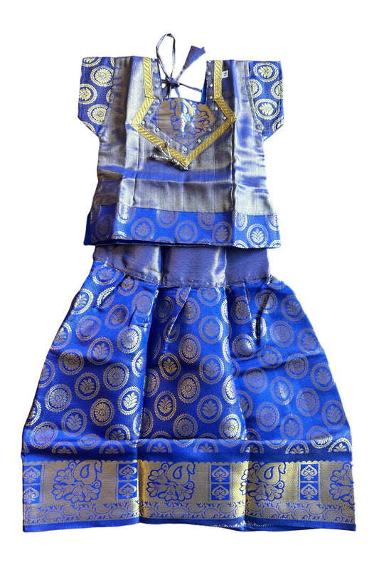 Midukki-Traditional South Indian Kids Pattu Pavada-  Blue tissue top  blue brocade skirt - Age 3 - KK3MID0025