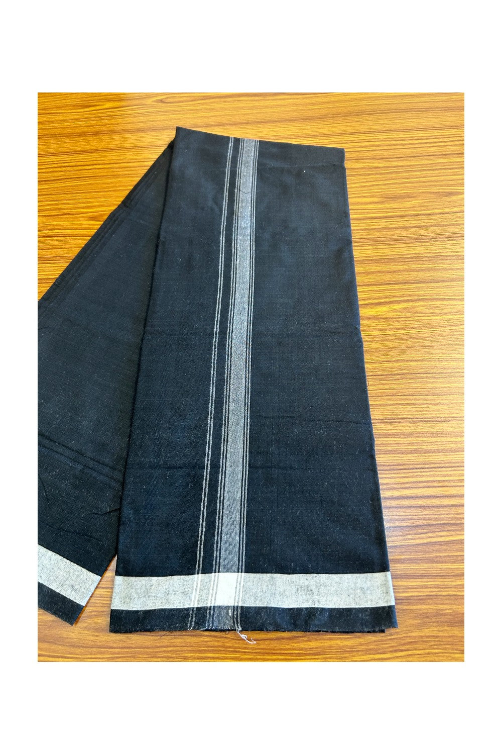 16% DISCOUNT ! KaithariKada Kalamachal 80% Cotton & 20% Polyster - (80X80) Twisted Thread Handloom Single Mundu/Dhoti - Black COLOUR  BODY & White stripes 1.75 inch Kara- 25KK479KAL