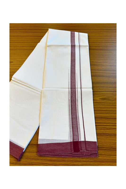 22% DISCOUNT!! Kaitharikada Balaramapuram 100% Cotton PURE WHITE Double Mundu/Dothi-100x100  2 Inch MAROON Striped Cotton Kara 3.80m (8 Muzham) - 25KK74RAM