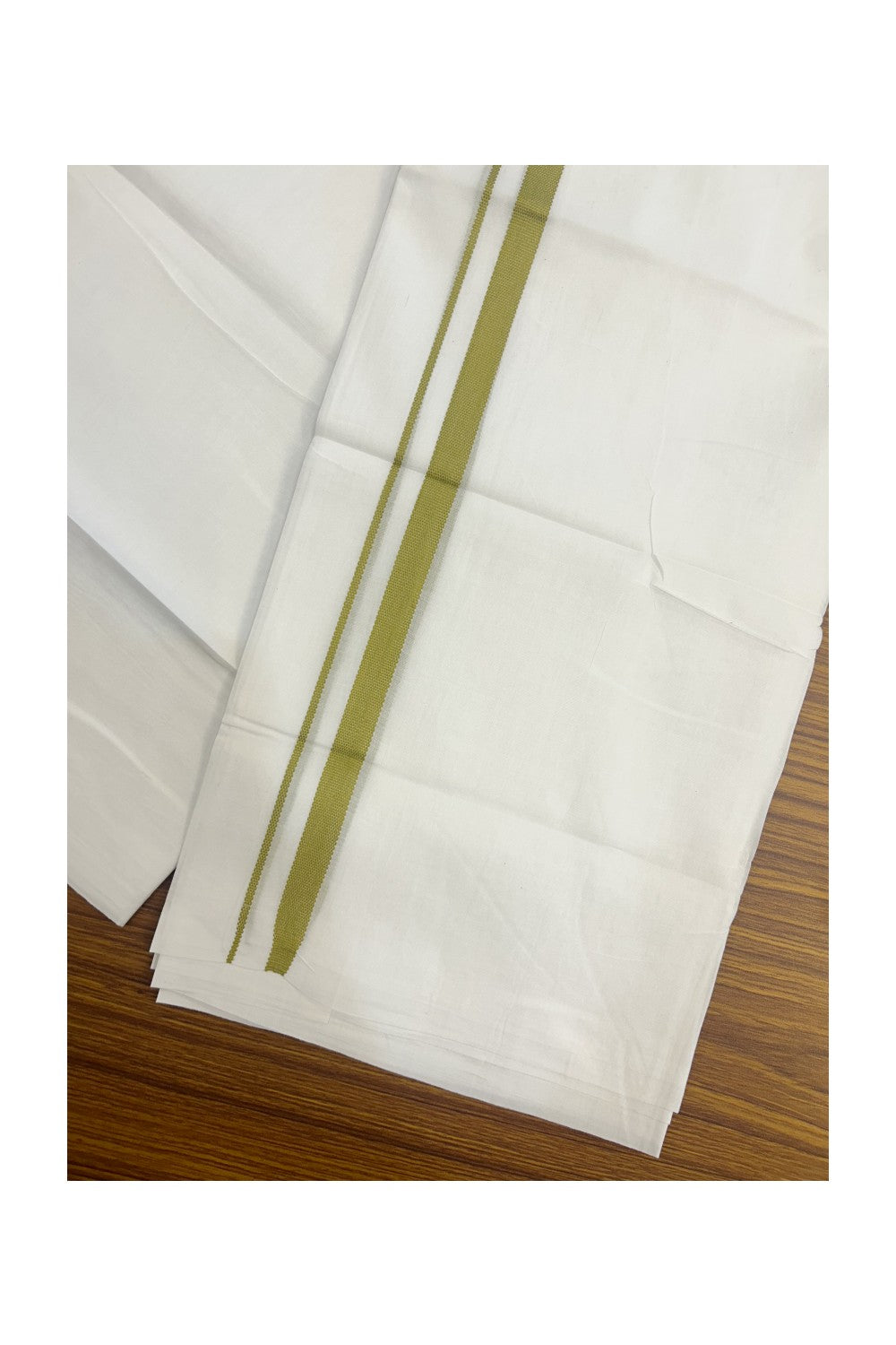 20% DISCOUNT!! KaithariKada Balaramapuram 100% Cotton PURE WHITE DOUBLE Mundu/Dhoti - 100x80 - 0.5 inch Mustard Yellow Design Kara - 25KK5174THI