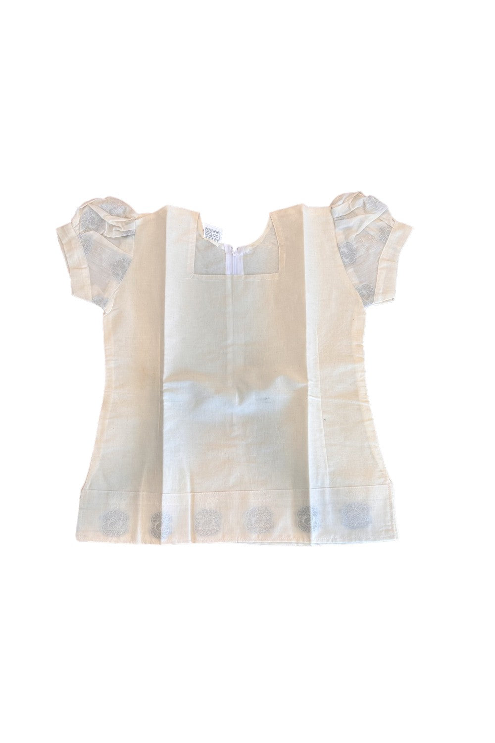 Midukki-Traditional South Indian Kids Pattu Pavada- offwhite top offwhite skirt with silver print- Age 12 - KK12MID0025