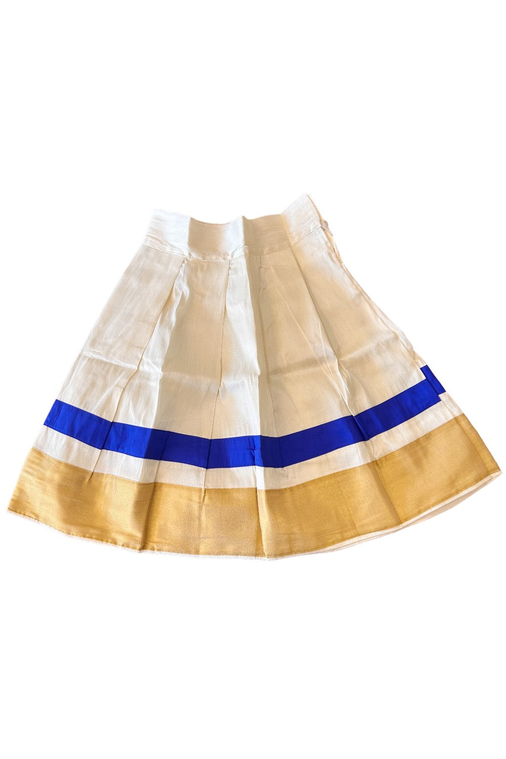 Midukki-Traditional South Indian Kids Pattu Pavada- Blue top offwhite skirt with kasavu- Age 4 - KK4MID0025