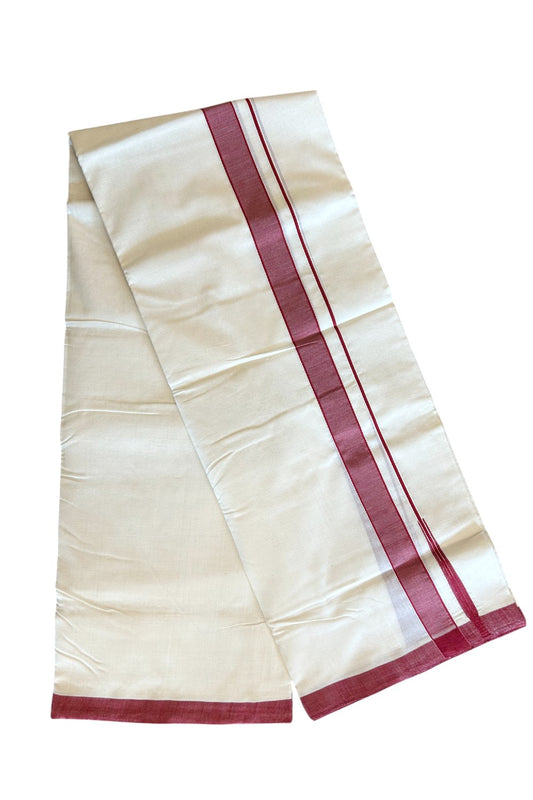 30% DISCOUNT!! KaithariKada HANDLOOM Unakkupaavu Balaramapuram - 100% PURE Cotton OFF White (Unbleached) Double Mundu/Dothi - 1.25 inch puliyilakkara Maroon chutty- 17KK400ASH