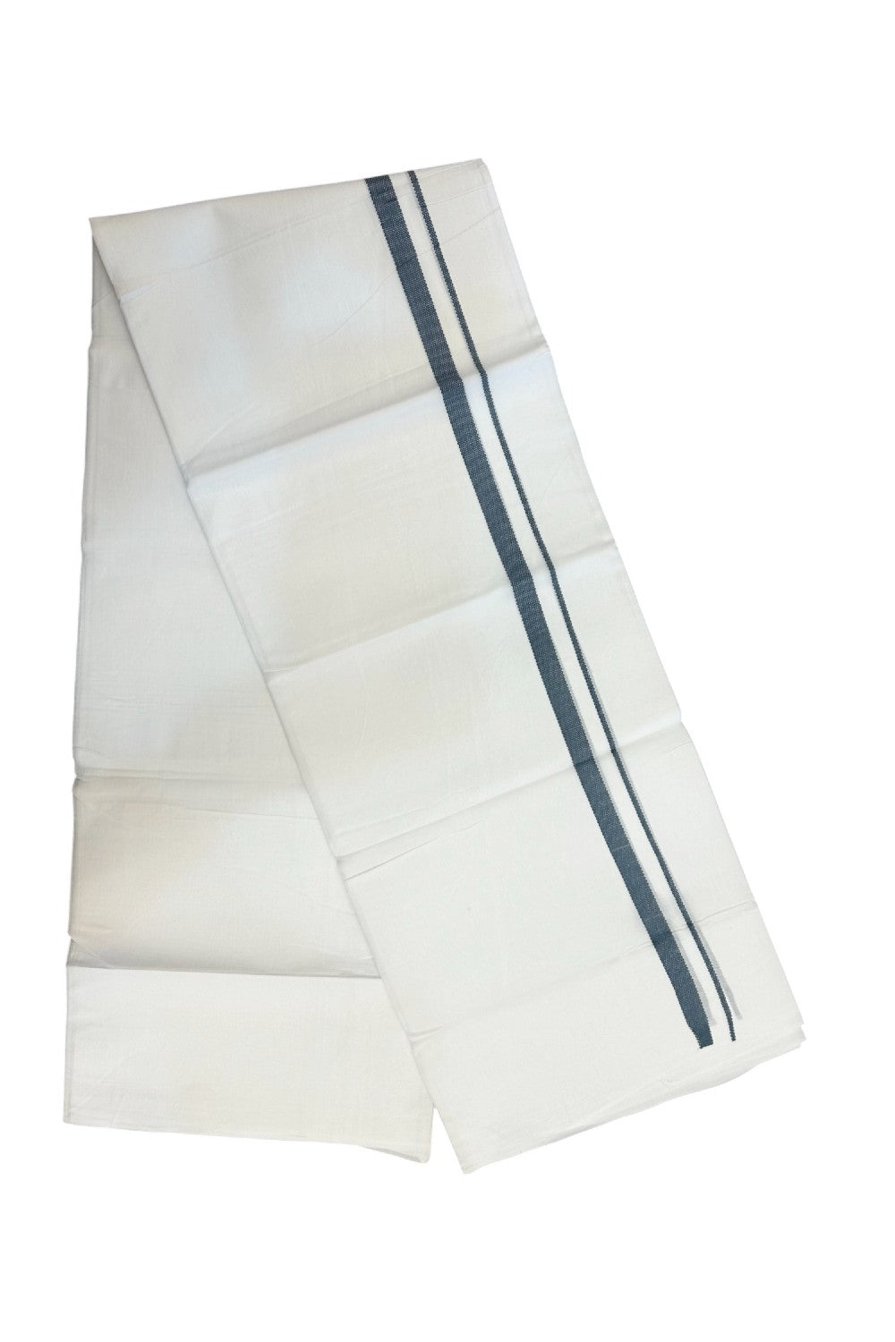20% DISCOUNT!! KaithariKada Balaramapuram 100% Cotton PURE WHITE DOUBLE Mundu/Dhoti - 100x80 - 0.5 inch Dark Green Design Kara - 26KK5174THI