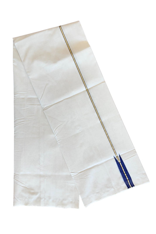 30% DISCOUNT!! KaithariKada HANDLOOM UNAKKUPAAV Balaramapuram - 100% PURE Cotton OFF White (Unbleached) Double Mundu/Dothi - Kasavu Deep Blue Chutty Puliyilakkara-26KK56RAM