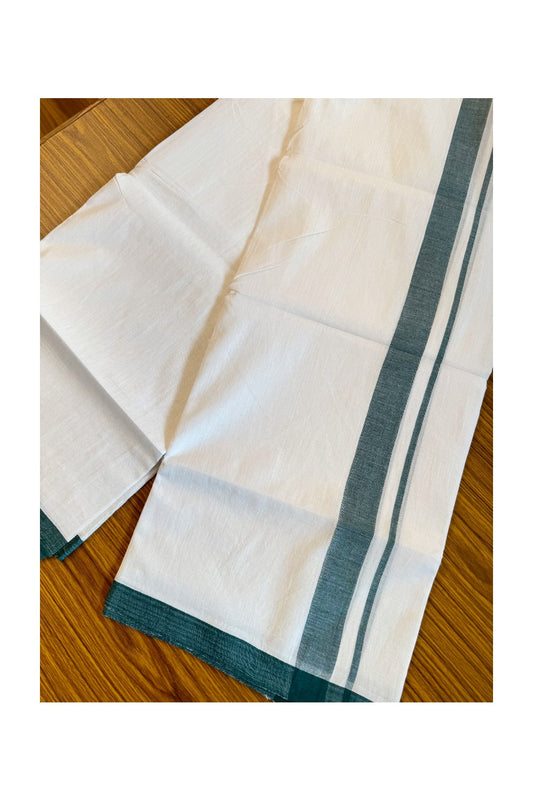 30% Discount! KaithariKada Balaramapuram Handloom 100% Millpaav Cotton Double Mundu/Dhoti Pure white - 100x100 Dark green Mulloth Border - 26KK404RAM