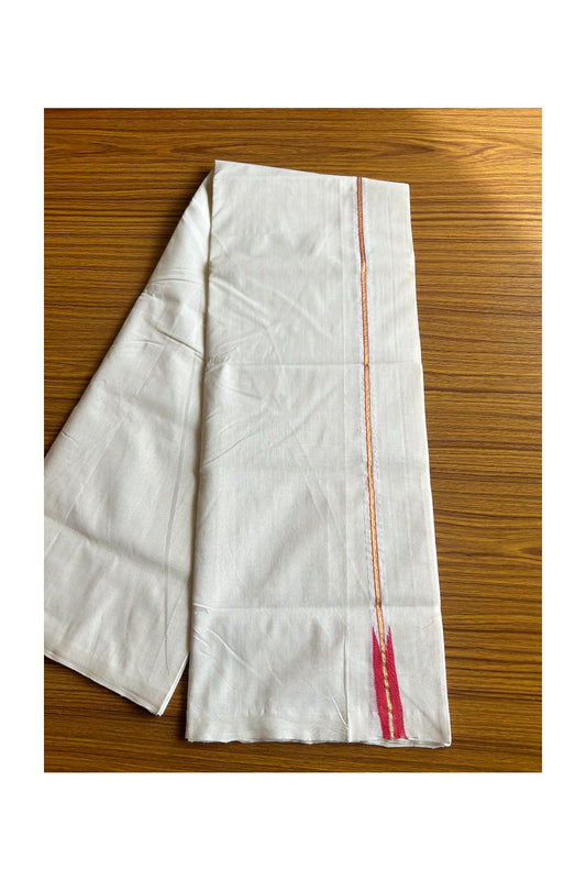 30% DISCOUNT!! KaithariKada HANDLOOM UNAKKUPAAV Balaramapuram - 100% PURE Cotton OFF White - (Unbleached) Double Mundu/Dothi - 0.75 inch Puliyilakkara Kasavu Red chutty - 26KK462RAM