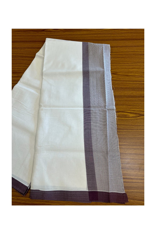 27% DISCOUNT!! KaithariKada Balaramapuram 100% Cotton PURE WHITE Double Mundu/Dhoti-100x100 -  5.25 inch Wine Purple & white striped kara - 26KK5043ASH