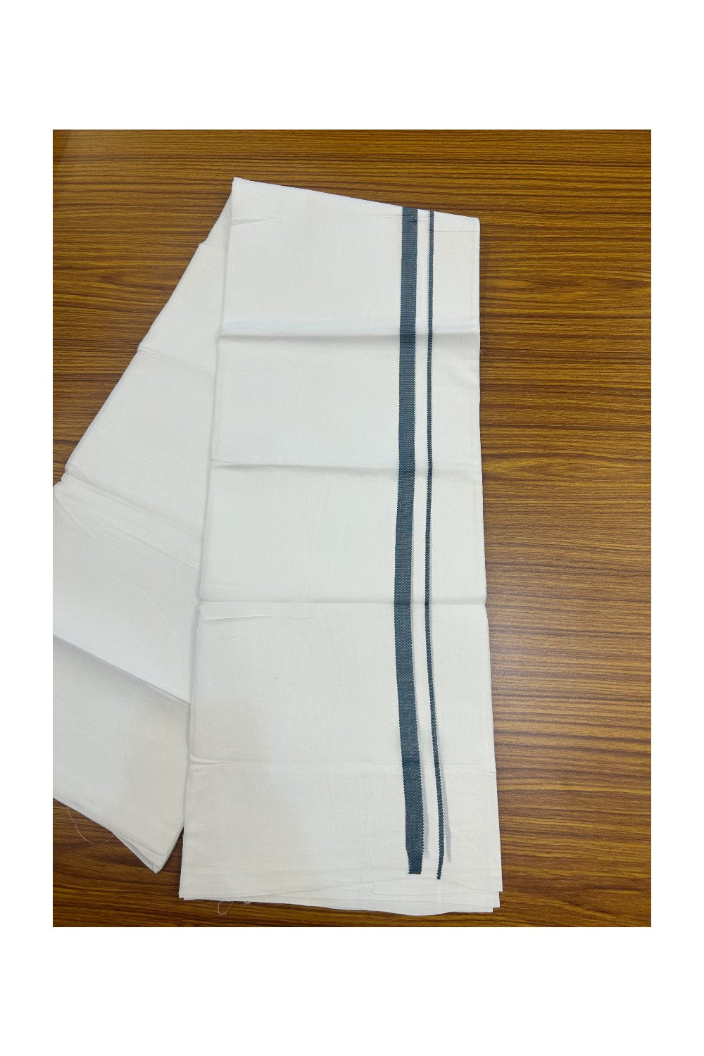 20% DISCOUNT!! KaithariKada Balaramapuram 100% Cotton PURE WHITE DOUBLE Mundu/Dhoti - 100x80 - 0.5 inch Dark Green Design Kara - 26KK5174THI