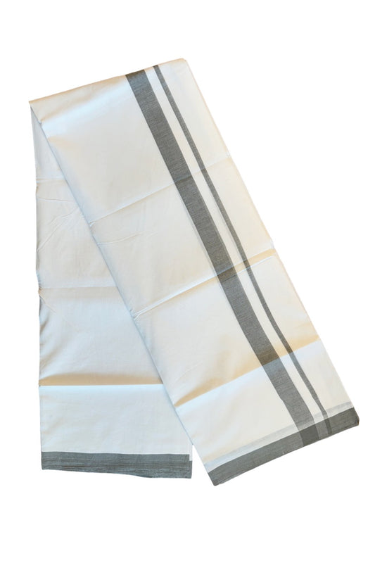 30% Discount! KaithariKada Balaramapuram Handloom 100% Millpaav Cotton Double Mundu/Dhoti Pure white - 100x100 Grey Mulloth Border - 27KK404RAM
