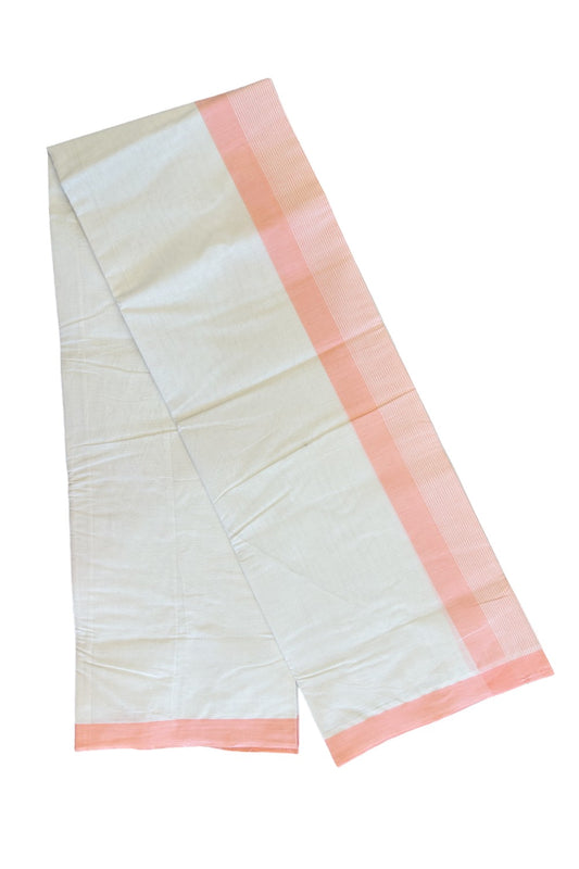 28% DISCOUNT! KaithariKada Balaramapuram 100% Cotton Double Off white Mundu/Dhoti-100x100 Peach Striped Kara- 27KK455ASH