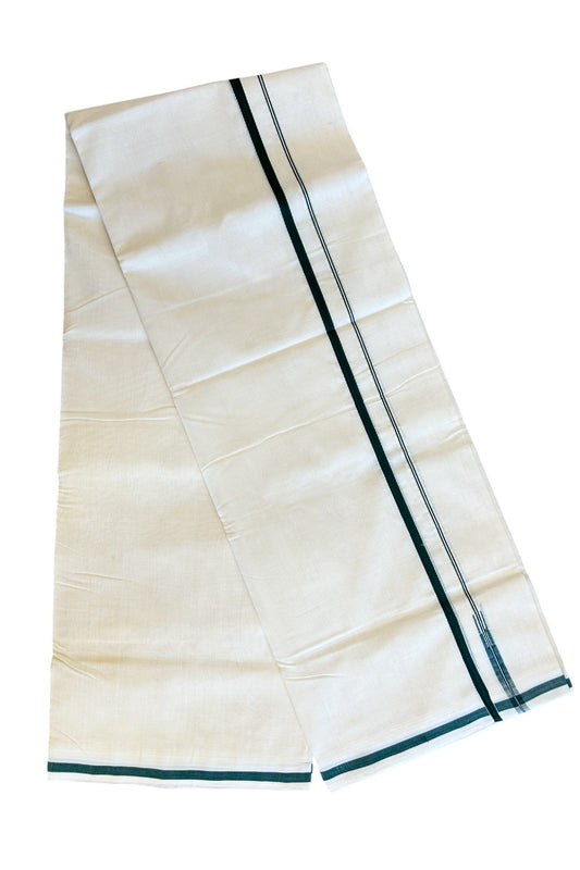 25% Discount KaithariKada HANDLOOM UNAKKUPAAV Balaramapuram - 100% PURE Cotton off white (Unbleached) Double Mundu/Dhoti -  1.cm PULIYILAKKARA Green Chutty Kara-97