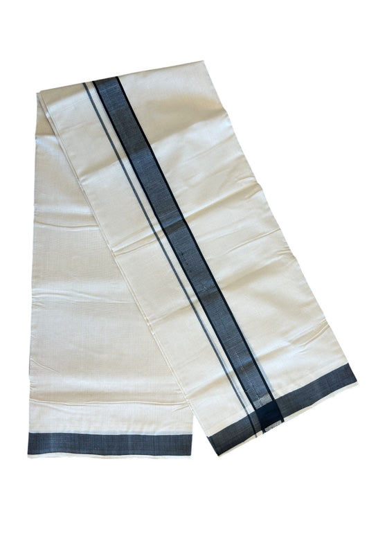 30% DISCOUNT! KaithariKada BALARAMAPURAM HANDLOOM Unakkupaav- 100% PURE Cotton 100x100 Double Mundu/Dhoti OFF WHITE (Unbleached) - Black Stripes Kara