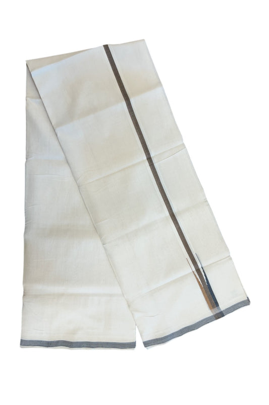 25% Discount! KaithariKada HANDLOOM UNAKKUPAAV Balaramapuram - 100% PURE Cotton OFF WHITE (Unbleached) Double Mundu/Dhoti - 80x90 - 2.5 cm Brown & Black stripes chutty 4 Mtr (8.5 Muzham) - 27KK5235 YAR