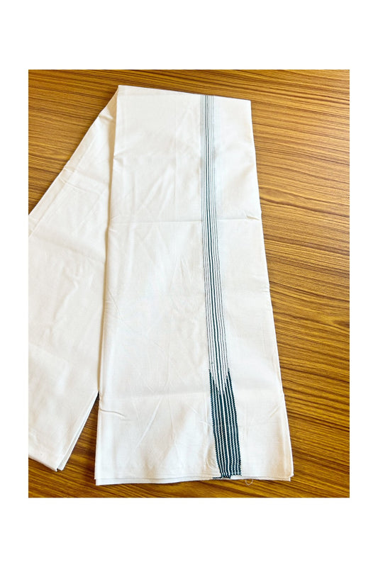 29% DISCOUNT ! KaithariKada Balaramapuram 100%  COTTON SINGLE OFF WHITE - (Unbleached) Mundu/Dhoti-100X100- 0.75 Inch 8 Line Puliyilakkara Dark Green Chutty (2 meter / 4 muzham)- 27KK411ASH