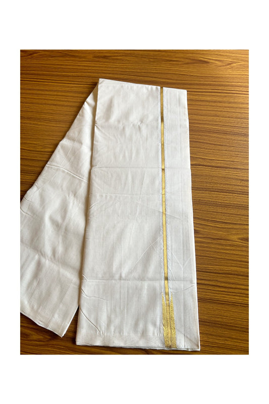 30% DISCOUNT!! KaithariKada HANDLOOM Millpaav Balaramapuram - 100% PURE Cotton OFF White Double - (Unbleached) Mundu/Dothi - 2 cm Puliyilakkara chutty gold Kasavu with brown doted kara - 27KK462RAM