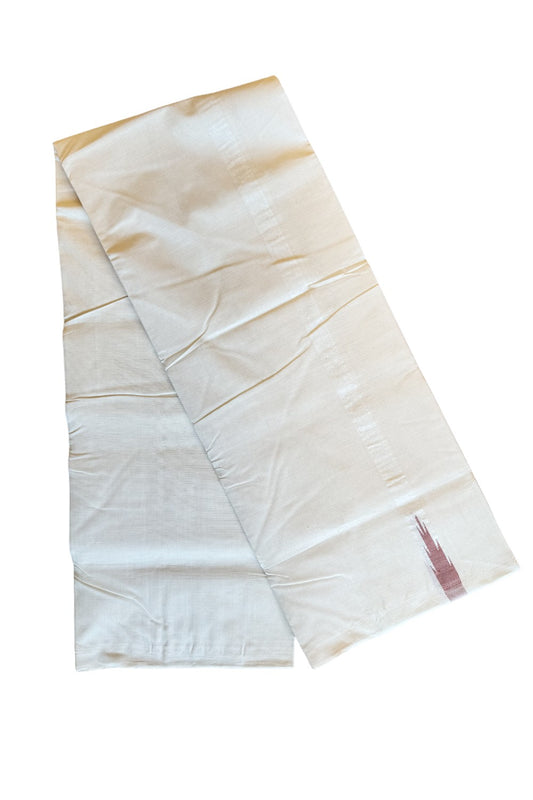30% DISCOUNT!! KaithariKada HANDLOOM Millpaav Balaramapuram - 100% PURE Cotton OFF White (Unbleached) Double Mundu/Dothi - Brick red temple chutty - 28KK203RAM