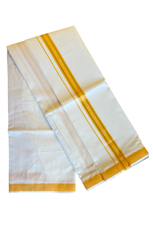KaithariKada Balaramapuram COTTON SINGLE PURE WHITE VELCRO Mundu/Dhoti - 1.75inch Orange &  Kasavu kara  (2 metre / 4 muzham) - 27KK485SRI