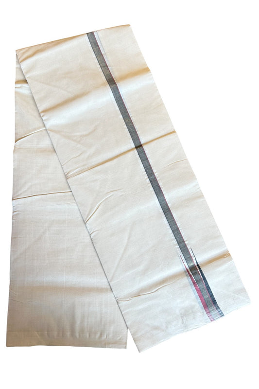 30% DISCOUNT!! KaithariKada HANDLOOM Millpaav Balaramapuram - 100% PURE Cotton OFF White Double - (Unbleached) Mundu/Dothi - 1 inch puliyilakkara Kasavu Shaded Black & Red Chutty - 28KK5011RAM