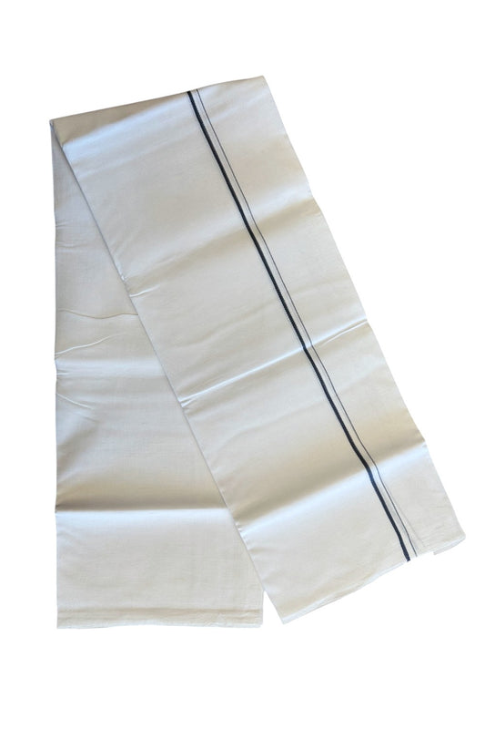 25% OFFER! KaithariKada 100% Cotton Balaramapuram HANDLOOM Single PURE WHITE Mundu/Dhoti - 0.5 cm Aegean blue Kara (2 meter / 4 muzham)- 28KK5067KK