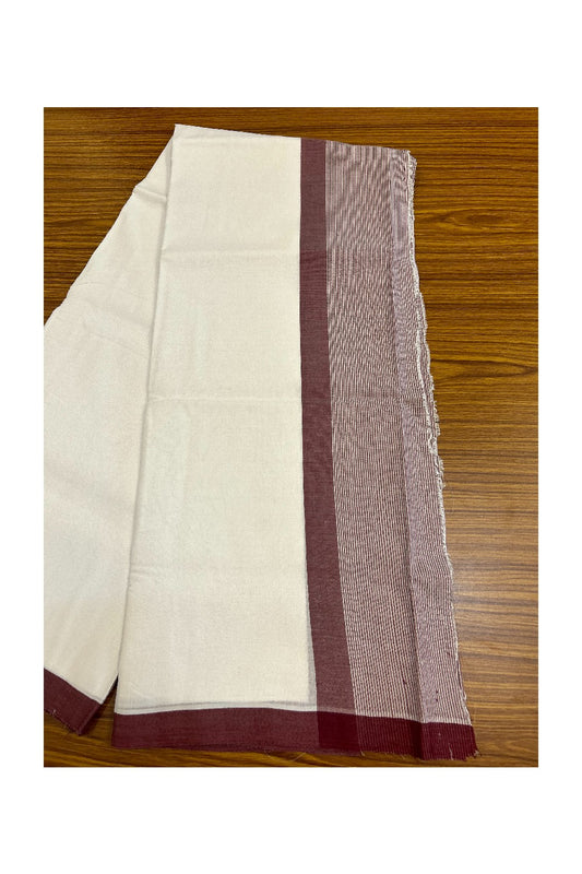 27% DISCOUNT!! KaithariKada Balaramapuram 100% Cotton PURE WHITE Double Mundu/Dhoti-100x100 - 4.5 inch Maroon & white striped kara - 28KK5043ASH