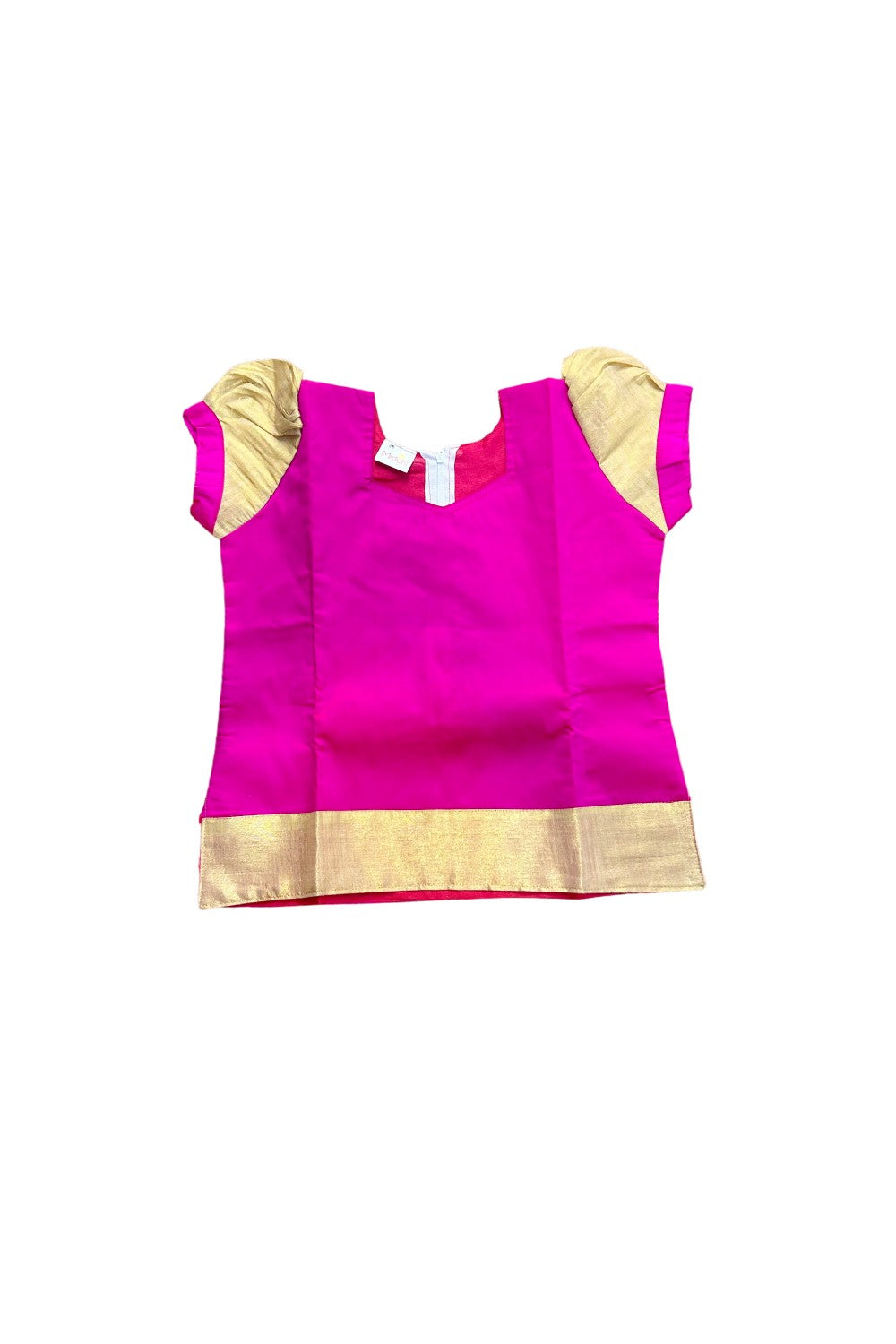 Midukki-Traditional South Indian Kids Pattu Pavada- Magenta top offwhite skirt with kasavu - Age 8 - KK8MID0028