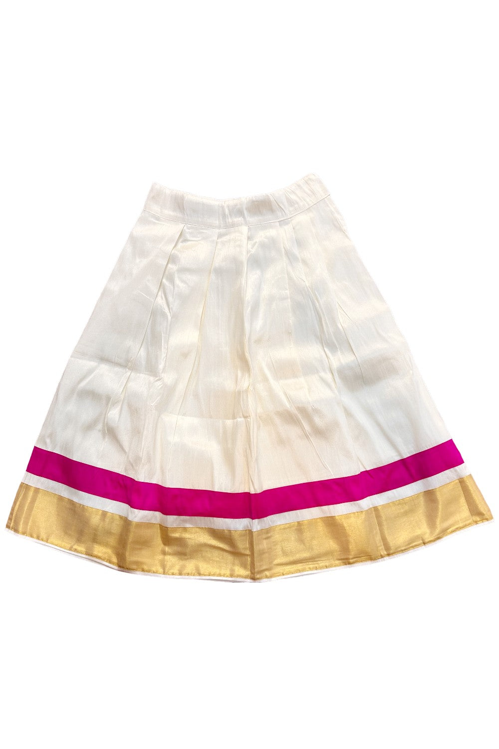 Midukki-Traditional South Indian Kids Pattu Pavada- Magenta top offwhite skirt with kasavu - Age 8 - KK8MID0028