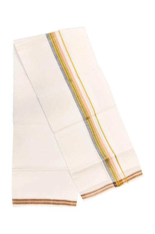 30% OFFER! KaithariKada 100% Cotton Balaramapuram HANDLOOM Single  PURE WHITE Mundu/Dhoti - 2inch (2 meter / 4 muzham) Black & LIght Brown Kasavu Kara &  Stripes Design - 29KAI.