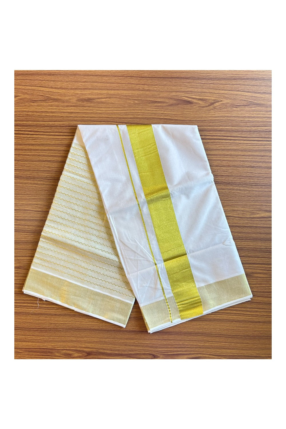25% Discount! Kaitharikada Kerala Cotton Saree Off white - 18.5 inch  Kasavu Tissue Border with Kasavu Stripes  Design- 29KK303VIN