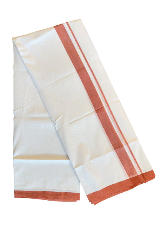 30% Discount! KaithariKada Balaramapuram Handloom 100% Millpaav Cotton Double Mundu/Dhoti Pure white - 100x100 Brick red Mulloth Border - 29KK404RAM