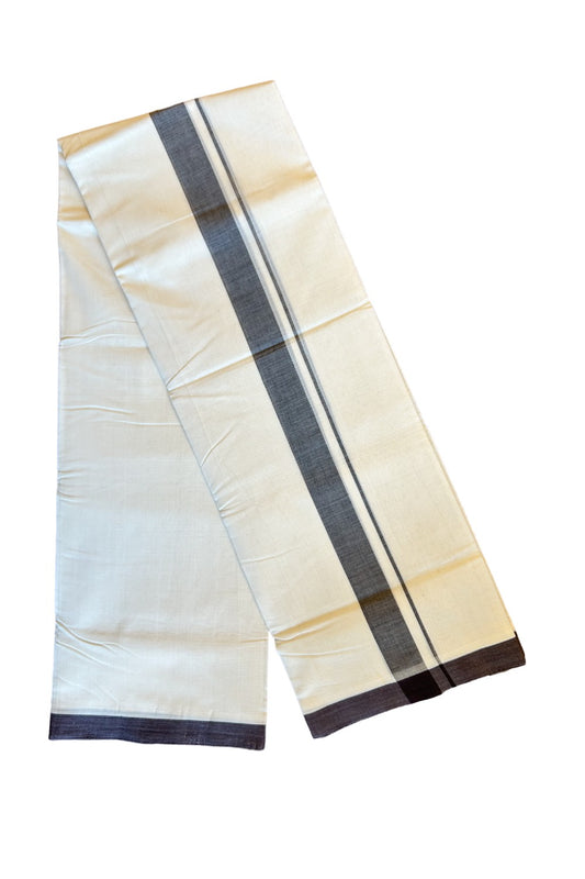 30% DISCOUNT!! KaithariKada HANDLOOM UNAKKUPAAV Balaramapuram - 100% PURE Cotton OFF White (Unbleached) Double Mundu/Dothi - 2 Inch Dark brown Mulloth Kara 3.70m - 29KK456KK