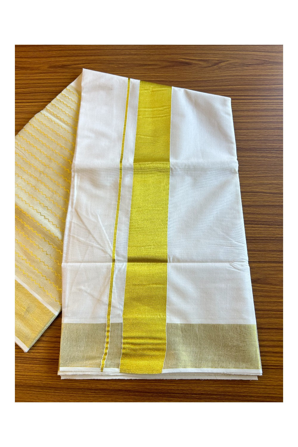 25% Discount! Kaitharikada Kerala Cotton Saree Off white - 18.5 inch  Kasavu Tissue Border with Kasavu Stripes  Design- 29KK303VIN