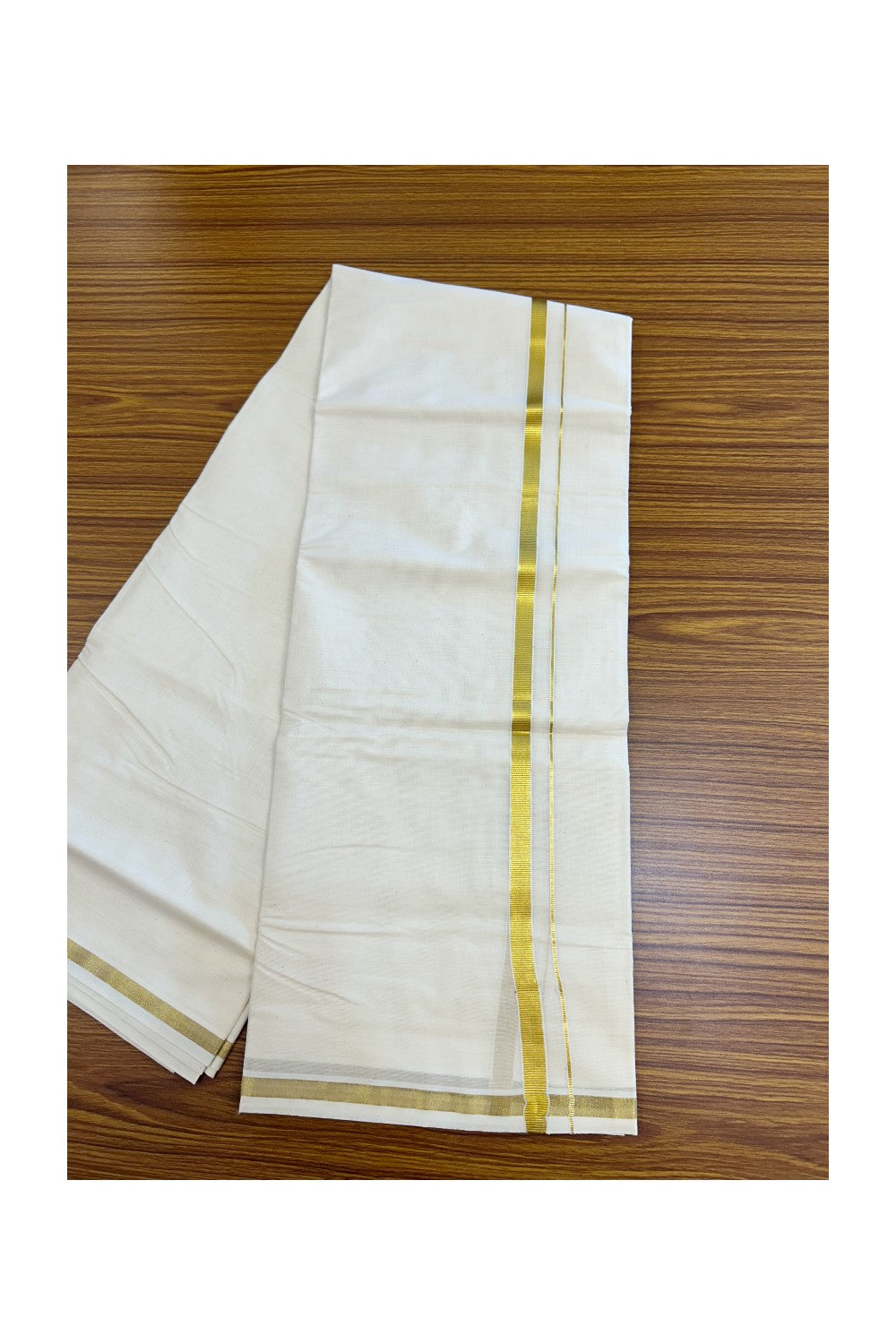 20% Discount !! KaithariKada Balaramapuram 100% Cotton Double Off white - (Unbleached) Mundu/Dhoti - 80x72 - 0.5 inch Kasavu Kara - 29KK5212 VIN