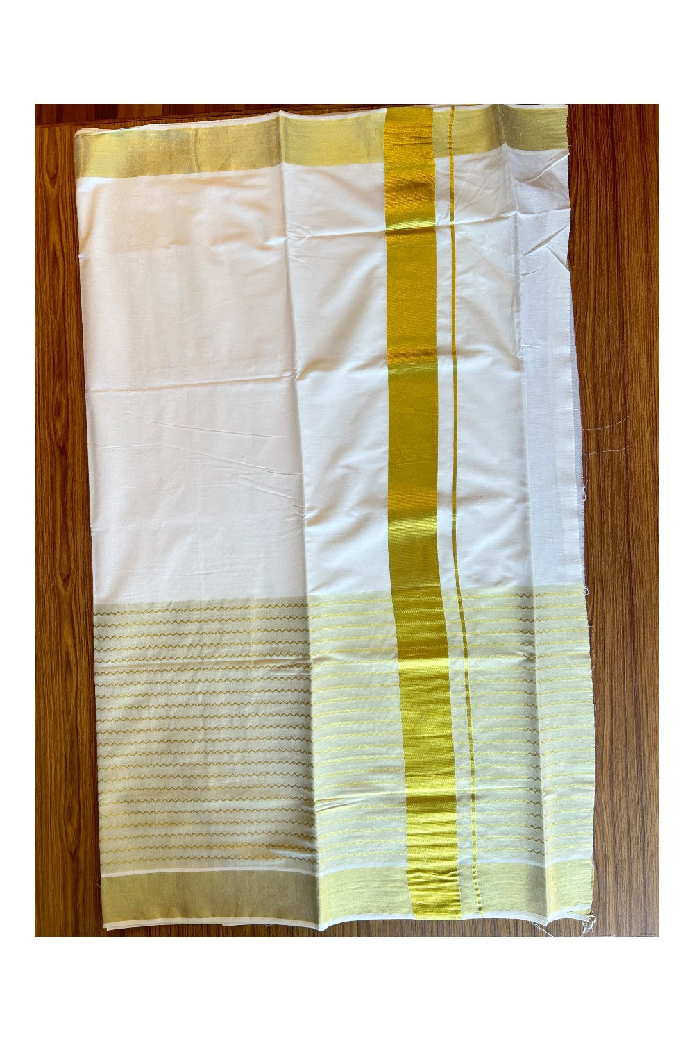 25% Discount! Kaitharikada Kerala Cotton Saree Off white - 18.5 inch  Kasavu Tissue Border with Kasavu Stripes  Design- 29KK303VIN