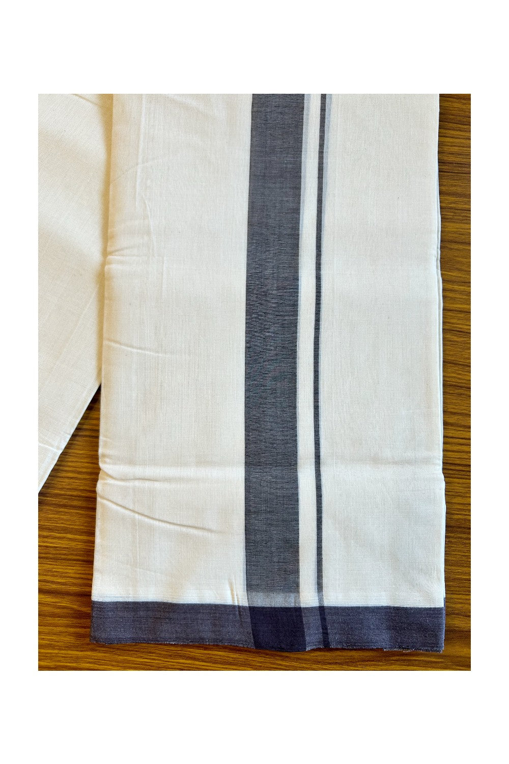 30% DISCOUNT!! KaithariKada HANDLOOM UNAKKUPAAV Balaramapuram - 100% PURE Cotton OFF White (Unbleached) Double Mundu/Dothi - 2 Inch Dark brown Mulloth Kara 3.70m - 29KK456KK
