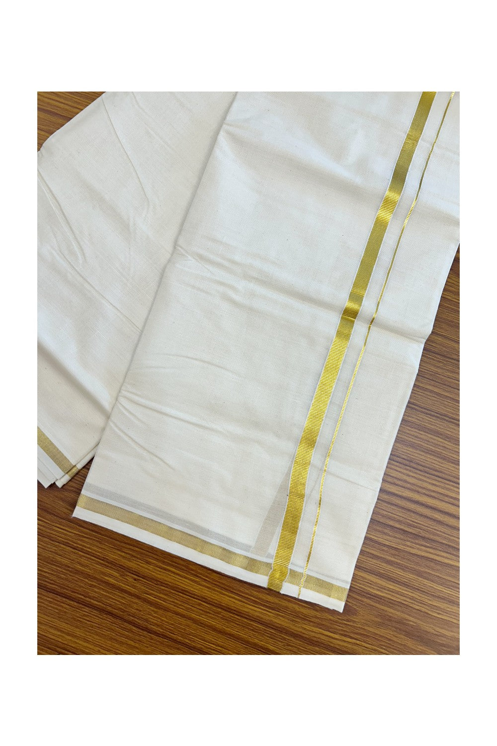 20% Discount !! KaithariKada Balaramapuram 100% Cotton Double Off white - (Unbleached) Mundu/Dhoti - 80x72 - 0.5 inch Kasavu Kara - 29KK5212 VIN