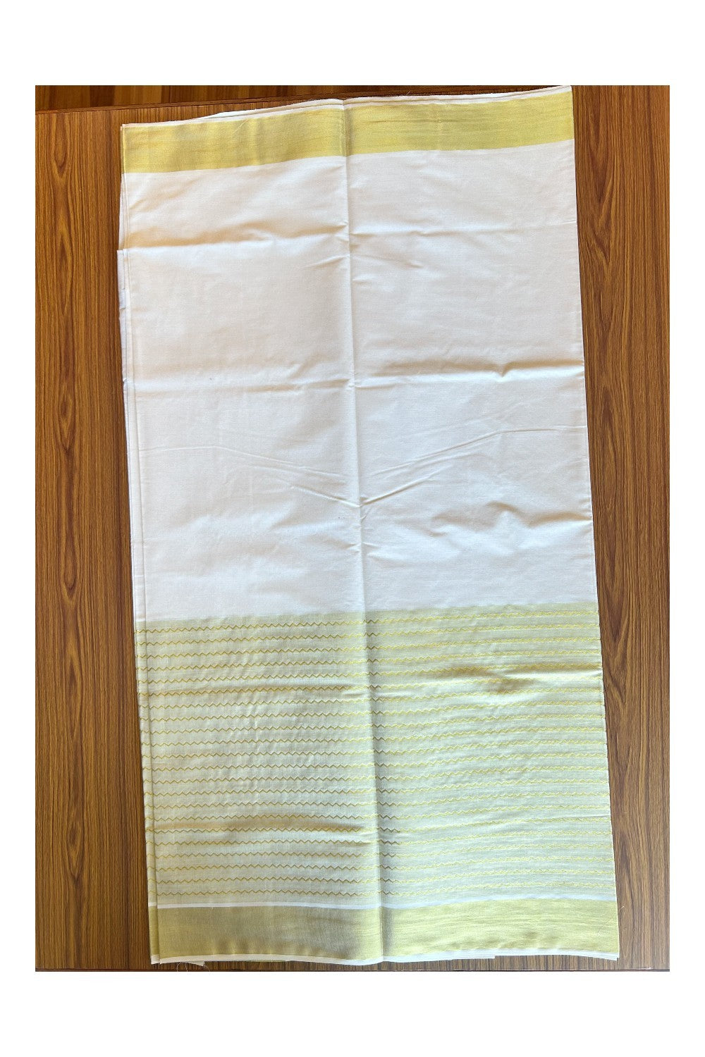 25% Discount! Kaitharikada Kerala Cotton Saree Off white - 18.5 inch  Kasavu Tissue Border with Kasavu Stripes  Design- 29KK303VIN