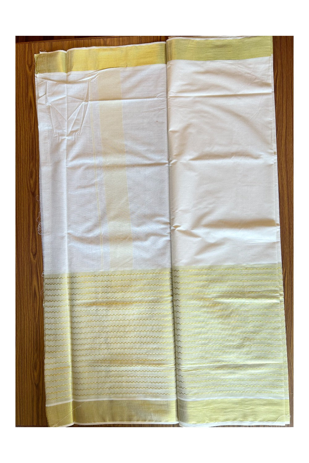 25% Discount! Kaitharikada Kerala Cotton Saree Off white - 18.5 inch  Kasavu Tissue Border with Kasavu Stripes  Design- 29KK303VIN