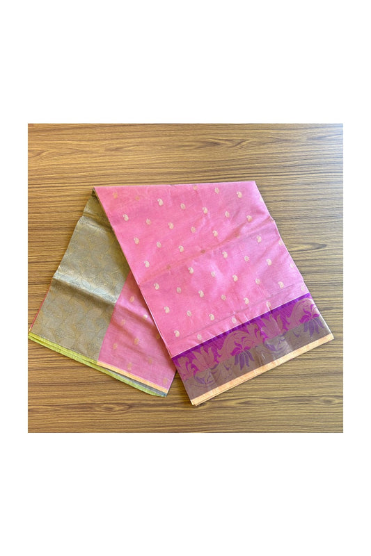 KaithariKada- Balaramapuram Saree - 100% PURE Cotton Silk -Orange Pink ,Violet & Green Design -3KK1005PAN.
